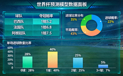 世界杯预测模型数据面板，赔率与进球概率分布